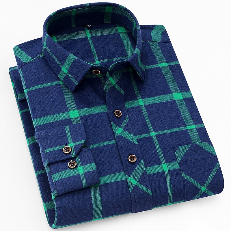 Men's Dress Shirt Plaid Shirt Collared Shirt Button Up Shirt Tartan Wedding Outdoor Blue-Green Yellow Navy Blue Beige Long Sleeve Turndown Fall Winter Clothing Apparel2
