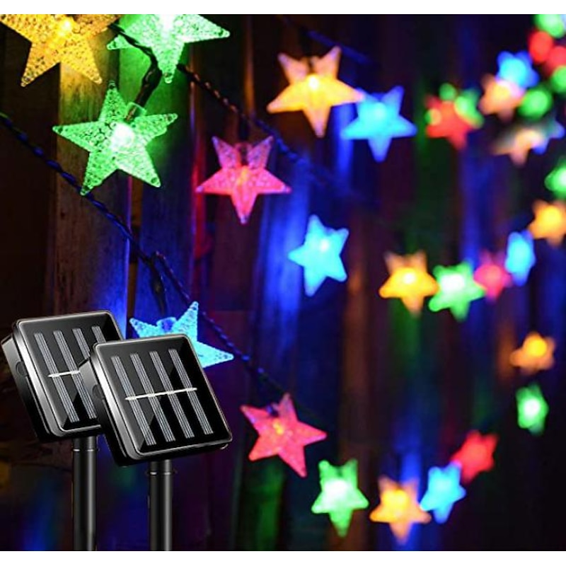 Solar Star String Lights 2 Pack 12m 50LEDs Star 8 Lighting Modes Fairy Lights Waterproof Solar Led String Lights Playhouse Lawn Patio Landscape Decor Lights for Garden Party4