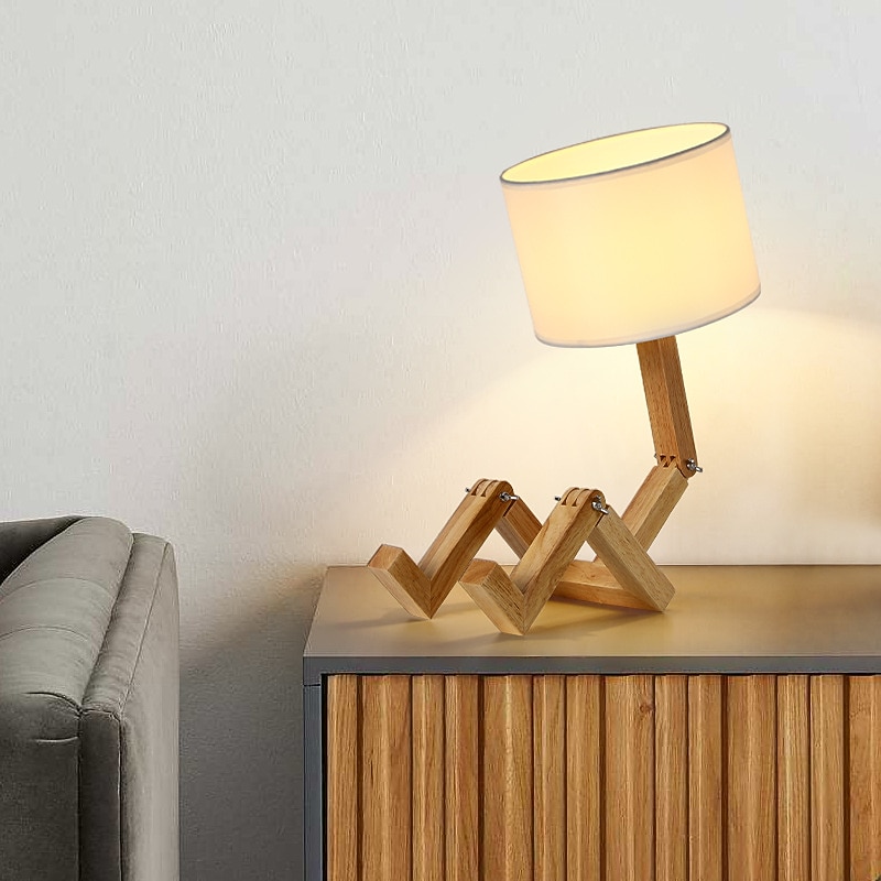 Table Lamp Creative Wooden, Bedroom Study Table Lamp, American Small Table Lamp, Night Light with Lighting4