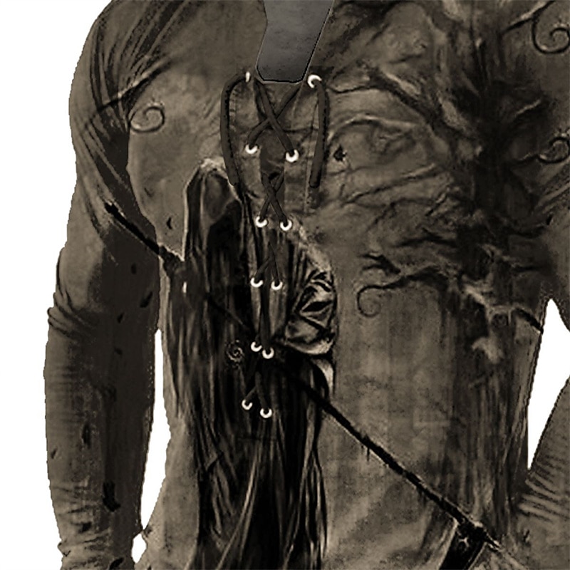 Men's T shirt Tee Tee Graphic Cool Skulls Human Collar Clothing Apparel 3D Print Outdoor Street Long Sleeve Lace up Print Designer Stylish Vintage Basic4