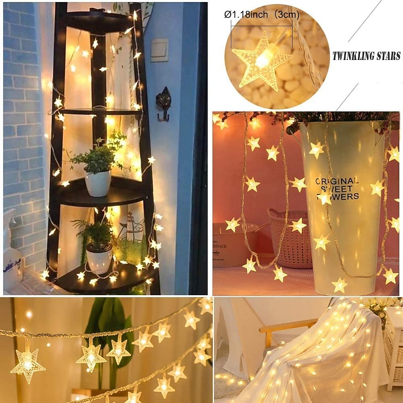 Christmas Star Fairy String Lights Battery Operated 10m 80LED with Remote Control for Indoor Outdoor Home Party Garden Patio Wedding Christmas Tree Hanging Lights Xmas Decoration Lights4