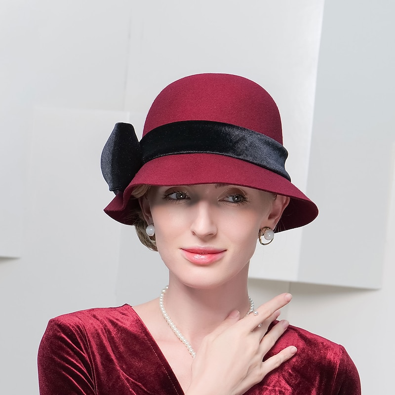 Elegant Vintage Inspired 100% Wool / Velvet Hats with Trim / Satin Bowknot 1PC Special Occasion / Holiday Headpiece4
