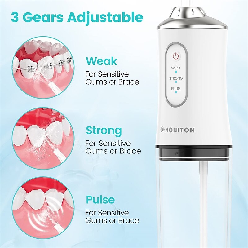 Water Flosser Cordless Dental Oral Irrigator Portable Water Flossers for Teeth with 220ML Detachable Tank Rechargeable IPX7 Waterproof Water Teeth Cleaner Picks with 3 Mode 4 Tips for Family Travel2