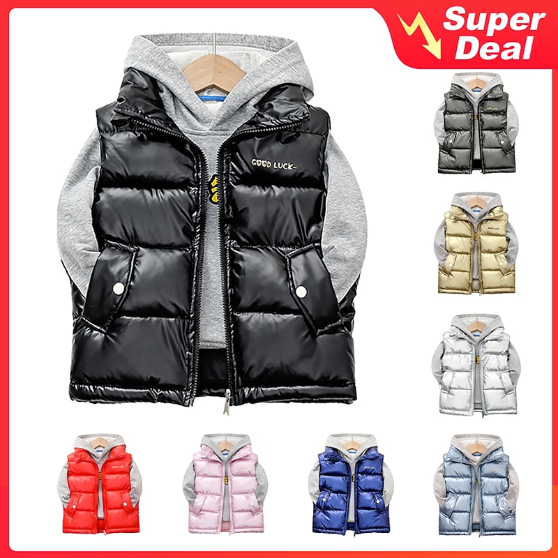 Kid Boy and Girl  Puffer Vest Outerwear Basic Plain Sleeveless Winter Coat Black Gray Pink  Daily Outdoor 3-13 Years2