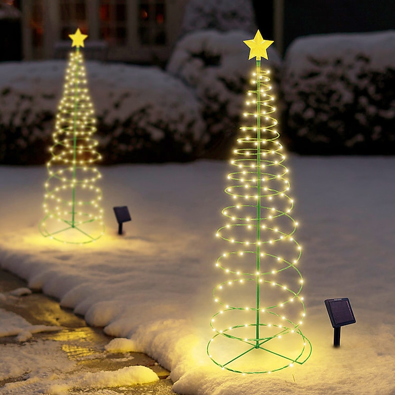 Christmas Tree with Lights Outdoor Pathway Lights Solar 50LEDs LED Stake Lights String Lamps Outdoor Garden Metal Christmas Tree 6m/19.7 Inch2