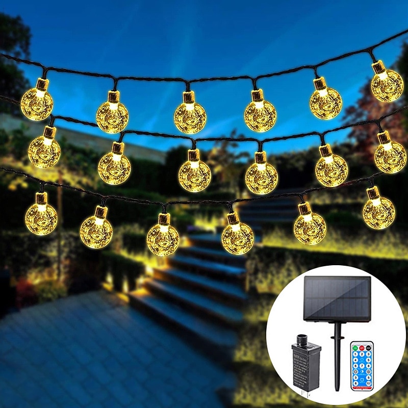 LED Globe Solar String Lights, 10M/20M/30M/50M Outdoor Waterproof Acrylic Lights with Remote Control, Plug-in for Christmas Holiday, Party, & Garden Decor EU/US Plug