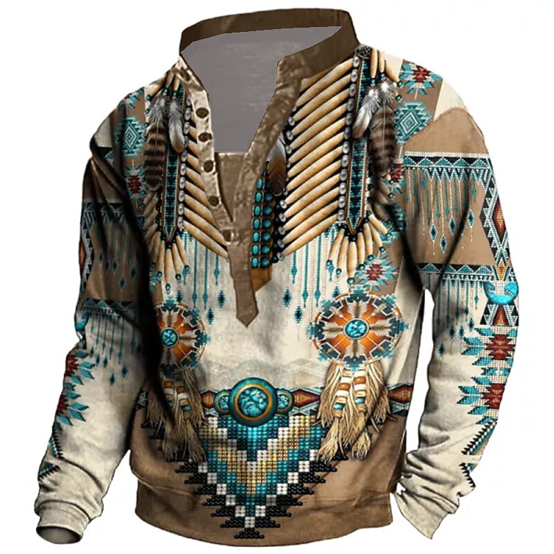 Men's Tribal Graphic Prints Sweatshirt Pullover Button Up Hoodie Long Sleeve Sweatshirt Standing Collar Streetwear Designer Casual 3D Print Casual Daily Sports Print Spring &  Fall