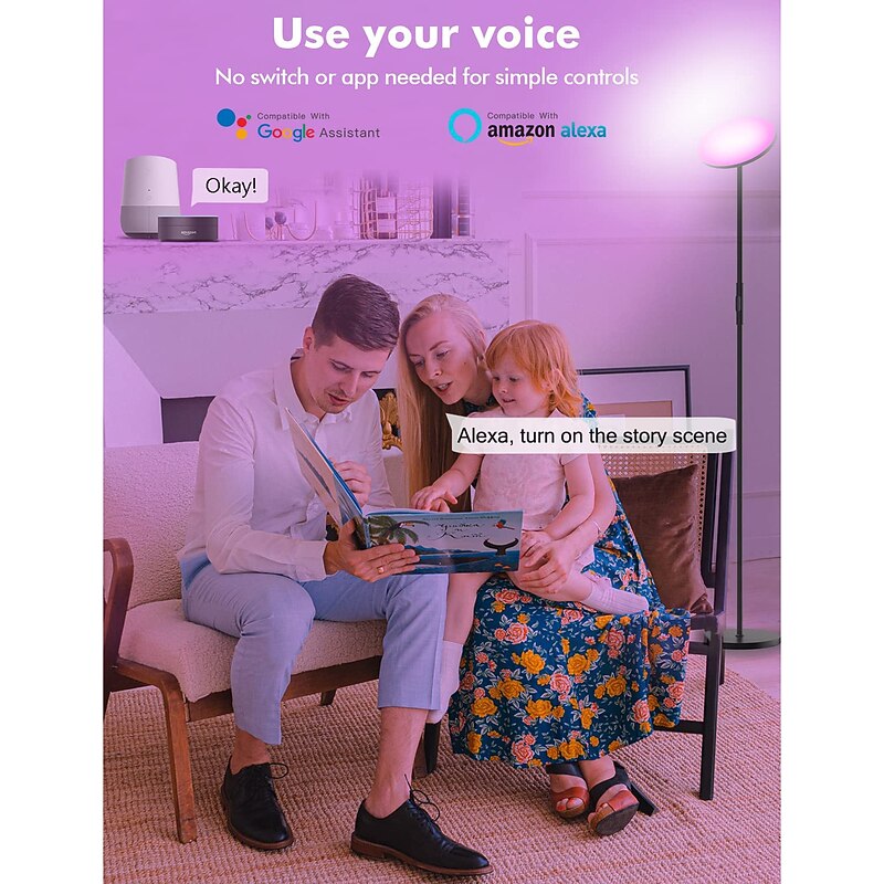 Smart RGB Floor Lamp Works with Alexa Google Home, WiFi Remote Modern Tall Standing Light, Super Bright 2000LM Color Dimmable for Living Room, Bedroom (Black)2