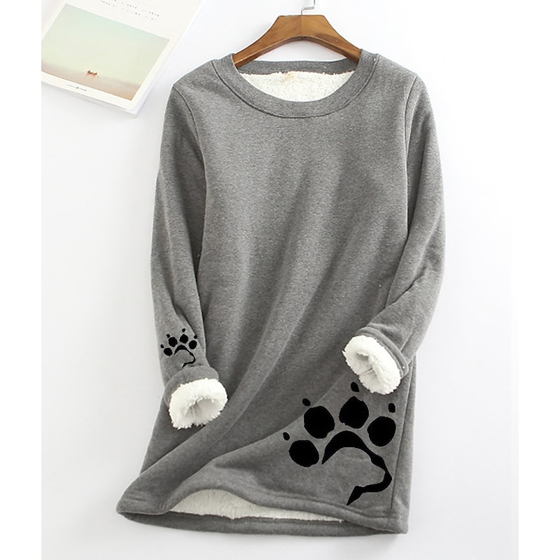Women's Plus Size Sweatshirt Pullover Sherpa Graphic Street Casual Warm Sports Fuzzy Round Neck Long Sleeve Top Micro-elastic Fall & Winter Comfrt Breathable Soft Fabric3