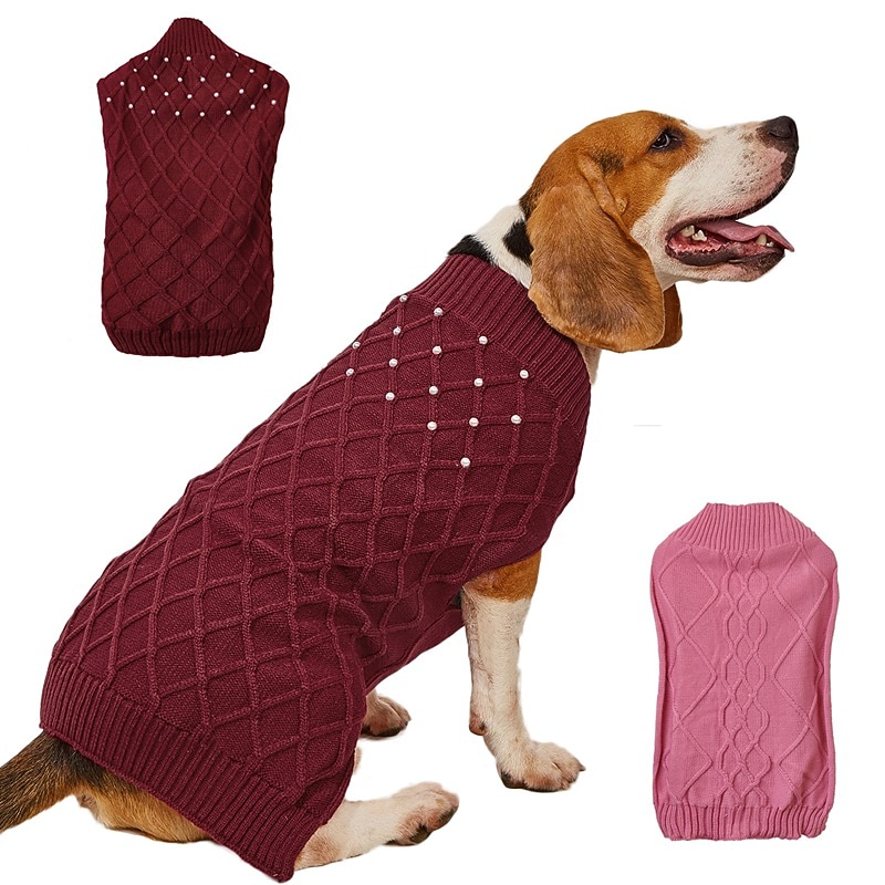 Dog Sweaters for Christmas Dog Clothes Checkered Beaded Pet Sweater for Autumn and Winter Warmth Compared to Bear Golden Hair Small Medium and Large Dog Sweater