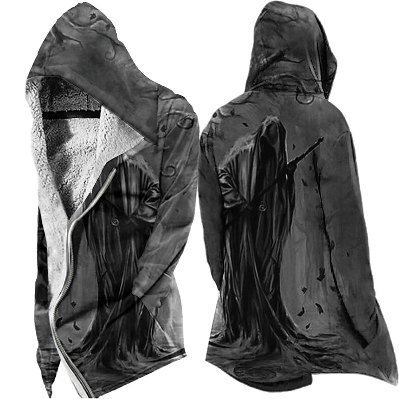 Men's Winter Coat Fleece Jacket Jacket Daily Wear Vacation Fleece Lining With Pockets Print Front Pocket Fall & Winter Graphic Prints Streetwear Casual Hoodie Regular Red Purple khaki Gray Jacket