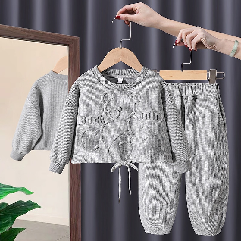 Girls' 3D Solid Color Letter Hoodie & Sweatpants Set Clothing Set Long Sleeve Fall Winter Daily Casual Cotton Kids 2-6 Years Vacation Regular Fit2