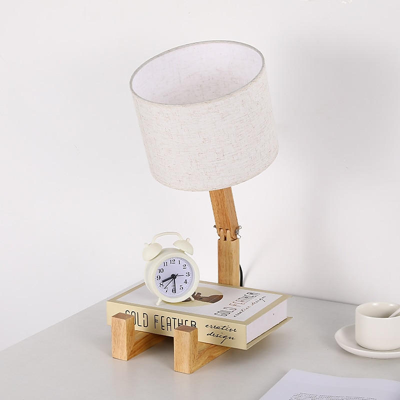 Table Lamp Creative Wooden, Bedroom Study Table Lamp, American Small Table Lamp, Night Light with Lighting