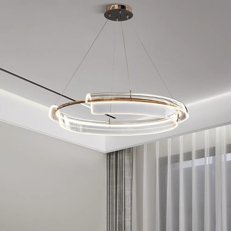 LED Pendant Light Circle Round Design Acrylic Metal Finish Adjustable 3000-5400K 1-Ring Luxurious Modern Style Dining Room Bedroom Pendant Lamps 110-220V 3 Colors Light Bulb Included