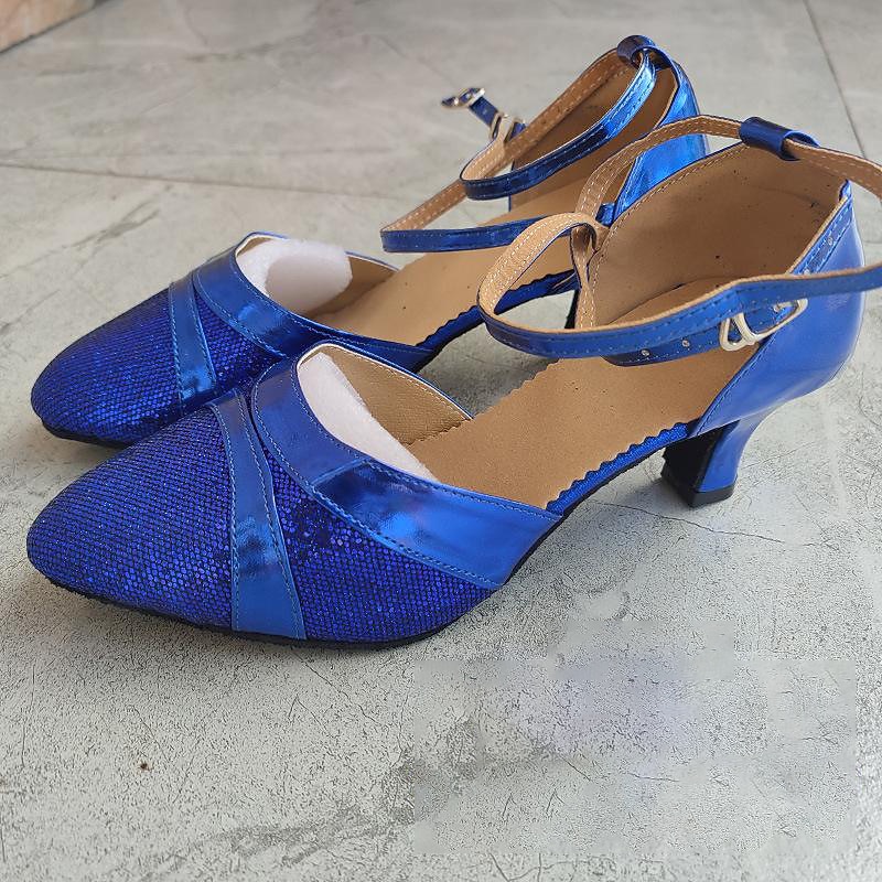 Women's Silver Glitter Ballroom Dance Shoes – Strappy Kitten Heel Latin Dance Heels for Salsa, Tango, and Party Performances3