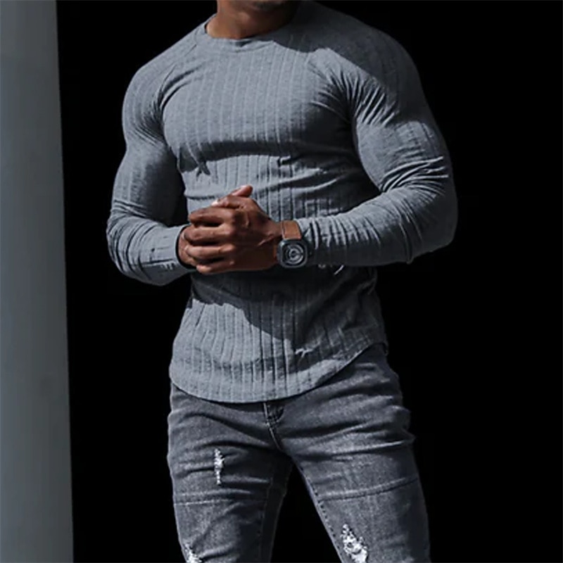 Men's T Shirt Long Sleeve Shirt Long Sleeve Crew Neck Spring &  Fall Plain Designer Casual Comfortable Street Sports Holiday Black White Gray Top Tee for Men2