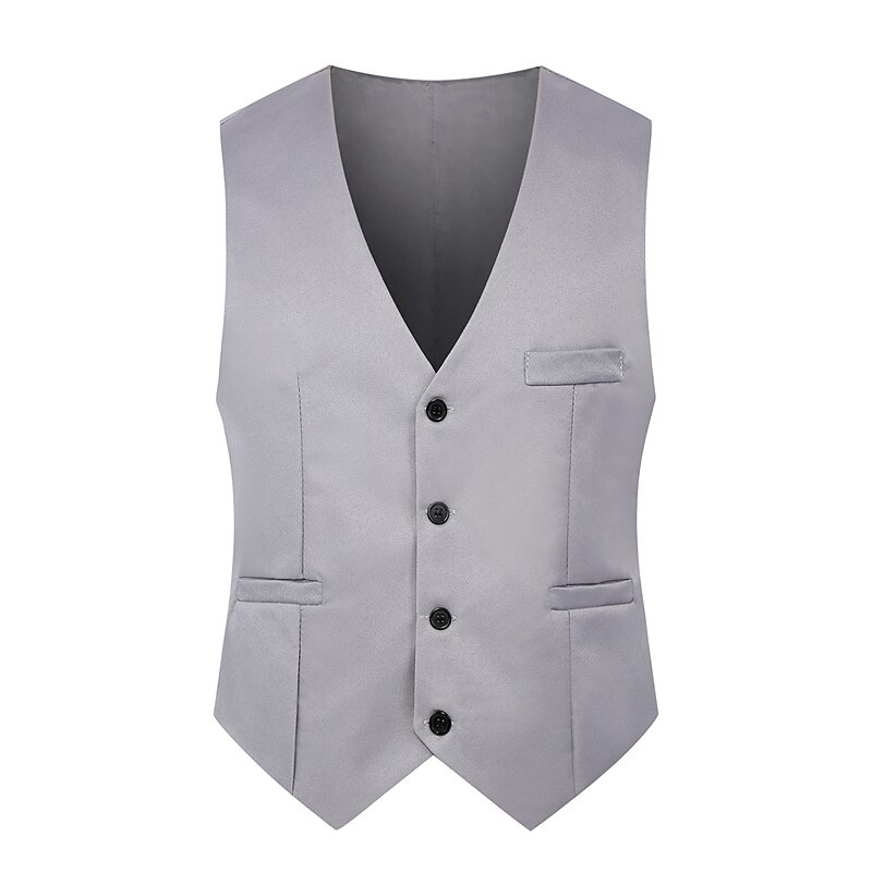 Men's Vest Waistcoat Wedding Daily Wear Going out Festival Business Basic Fall & Winter Pocket Polyester Breathable Soft Comfortable Solid Colored Single Breasted V Neck Regular Fit Black Cream Gray2