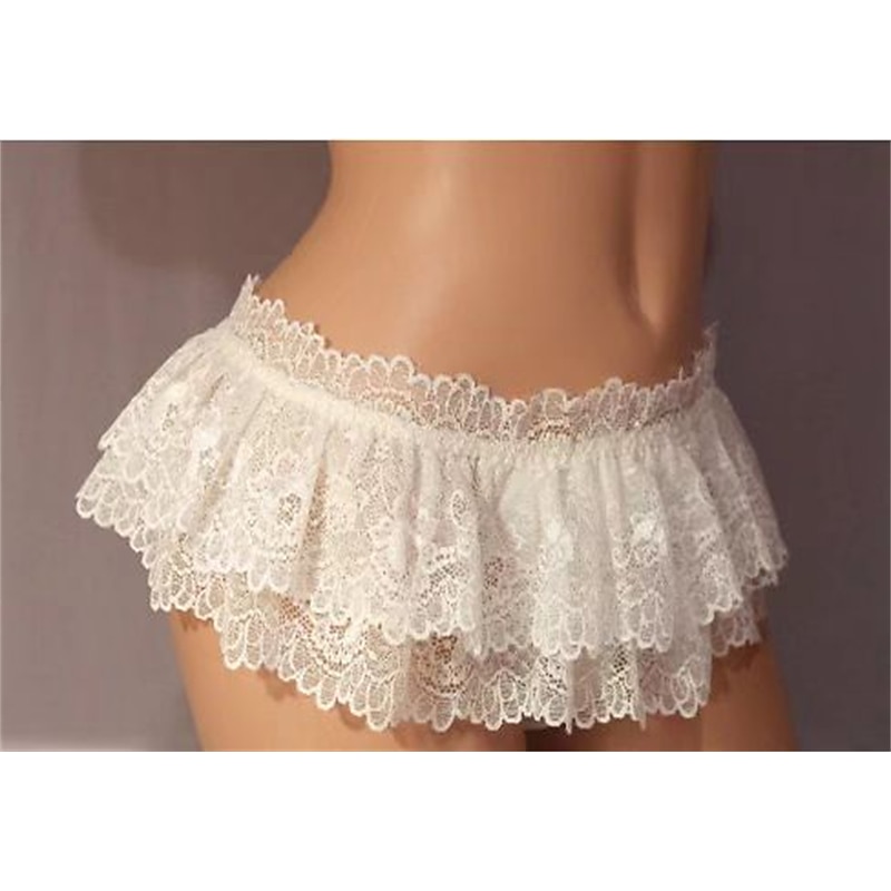 Lady Sexy Lace Pleated Lotus Leaf Lace Lovely Temptation Thong Pants Home Outfits3