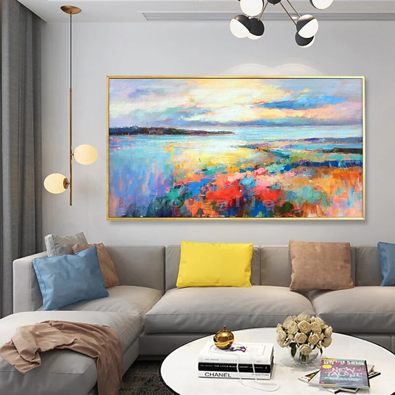 Handmade Oil Painting Canvas Wall Art Decorative Abstract Knife Painting Landscape Blue For Home Decor Rolled Frameless Unstretched Painting4