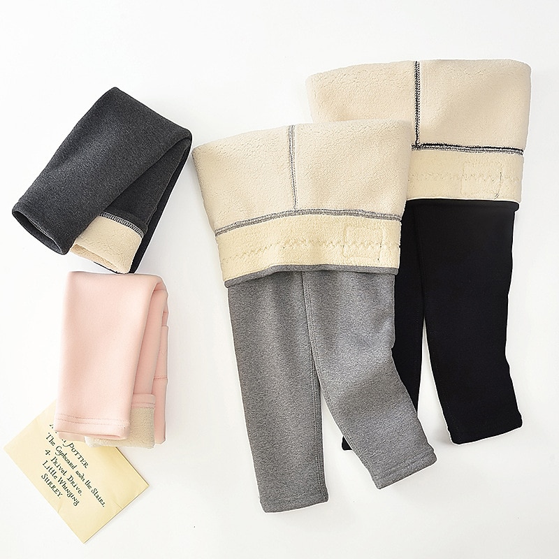 Kids Girls' Fleece Lined Leggings Black Pink Light Gray Solid Color Winter Fall Active Outdoor 7-13 Years4
