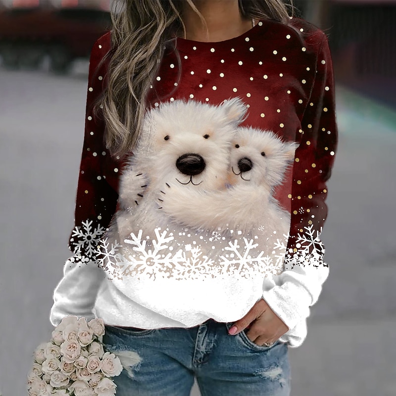 Women's Pullover Sweater Teal Winter Polar Bear Graphic Long Sleeve Crew Neck Holiday Festive Casual Comfort Fit Snowflake Pattern Plus Size4