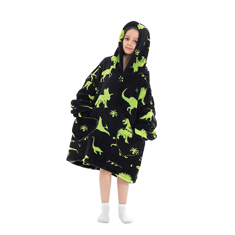 Kid's Adults' Character Oversized Hoodie Blanket Wearable Blanket With Pocket Shark Cat Dinosaur Onesie Pajamas Kigurumi Pajamas For Men and Women Boys and Girls Carnival Masquerade Cartoon4