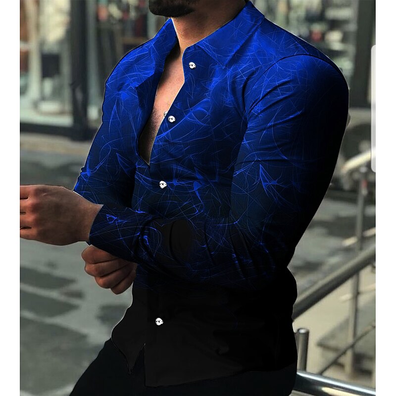 Men's Geometric Gradient Geometric Pattern Shirt Button Up Shirt Long Sleeve Fashion Designer Casual Daily Holiday Going out Spring & Summer Turndown 3D Print Button-Down White Light Green Red Blue2