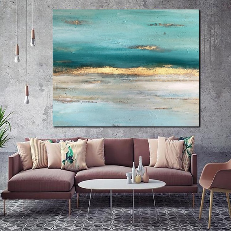 Handmade Oil Painting Canvas Wall Art Decor Abstract Knife Painting Seascape Green For Home Decor Rolled Frameless Frameless No Stretch Painting4