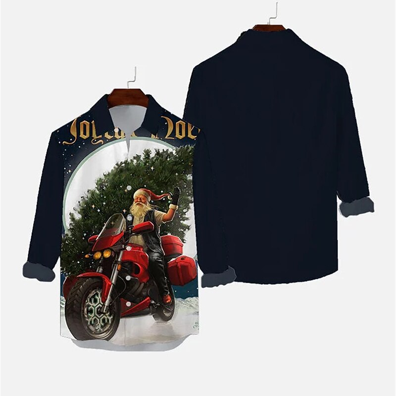 Christmas Men's Funny Christmas Printed Shirts Shirts Letter Santa Claus Ugly Turndown Black 3D Print Outdoor Long Sleeve Button-Down Print Clothing Apparel Fashion Designer Casual4
