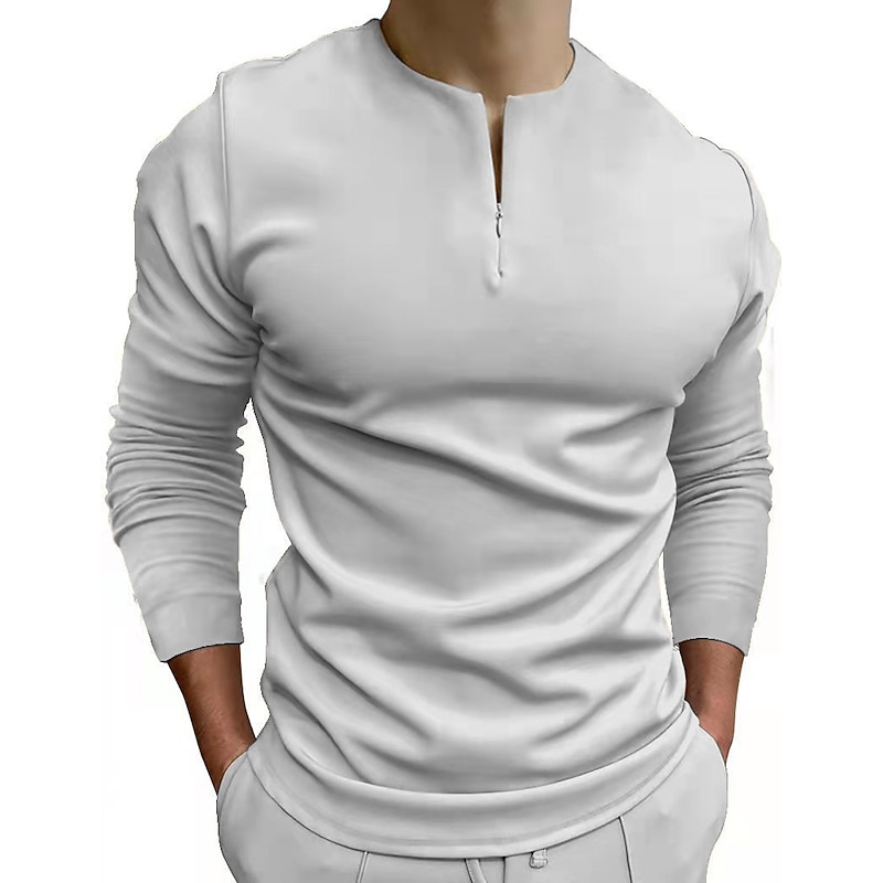 Men's T Shirt Zip Half Shirt Long Sleeve Shirt Short Sleeve Henley Summer Plain Lightweight Classic Casual Zipper Vacation Casual Holiday Black Navy Blue Khaki Top Tee for Men4