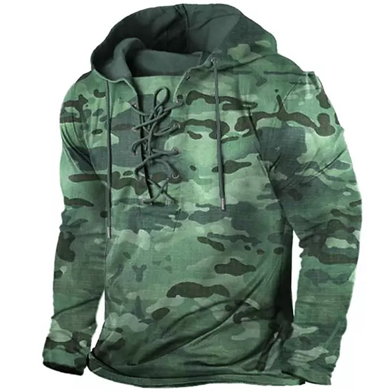 Men's Camouflage Graphic Prints Hoodie Hoodies Sweatshirt Streetwear Designer Long Sleeve Hooded Sports & Outdoor Daily Sports Army Green Red Lace up Print Spring &  Fall Designer4