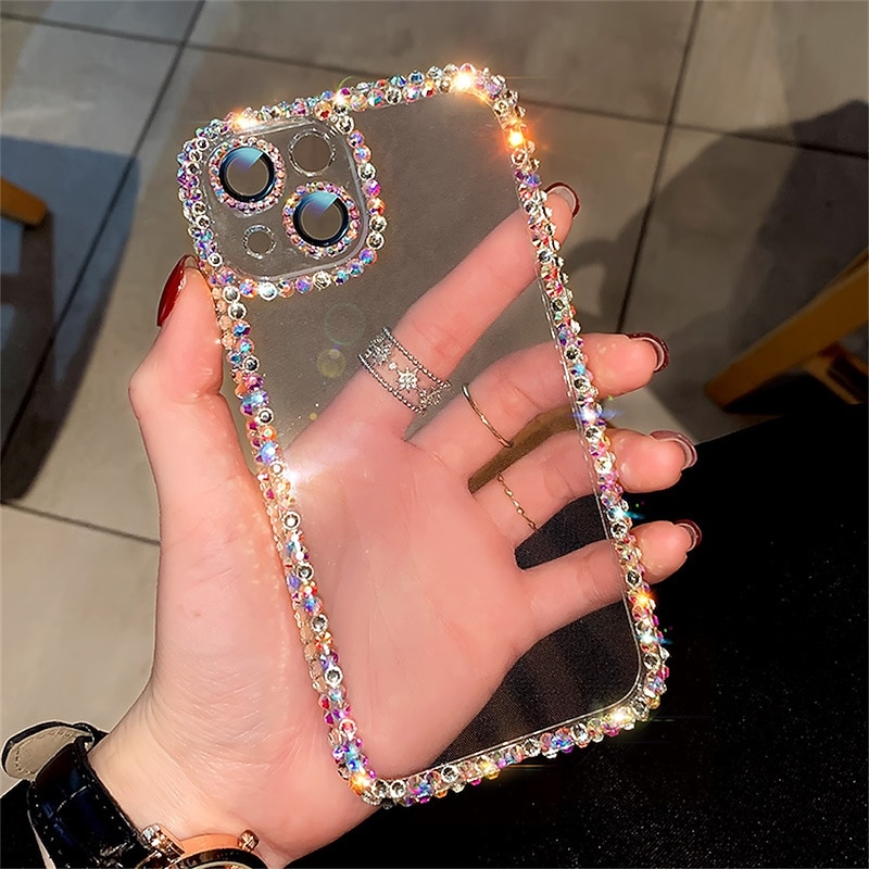 Phone Case For iPhone 15 14 Pro Max Plus 16e 13 12 11 Pro Max Crystal Clear Non-Yellowing Shockproof Rhinestone Silica Gel Silicone3