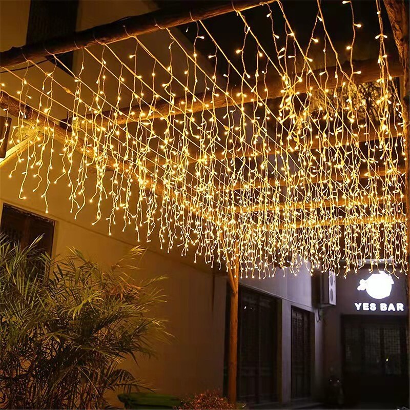 Elegant Wedding Reception Party Icicle String Lights Christmas Lights Outdoor Decorations 3x0.8m Solar LED Garland Curtain Light Outdoor Indoor 8 Modes With Remote For Party Wedding3