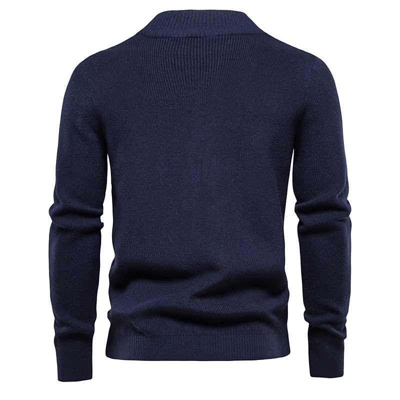 Men's Pullover Sweater Jumper Cardigan Sweater Quarter Zip Pullover Sweater Ribbed Knit Zipper Knitted Pure Color Standing Collar Warm Ups Modern Contemporary Daily Wear Vacation Clothing Apparel2