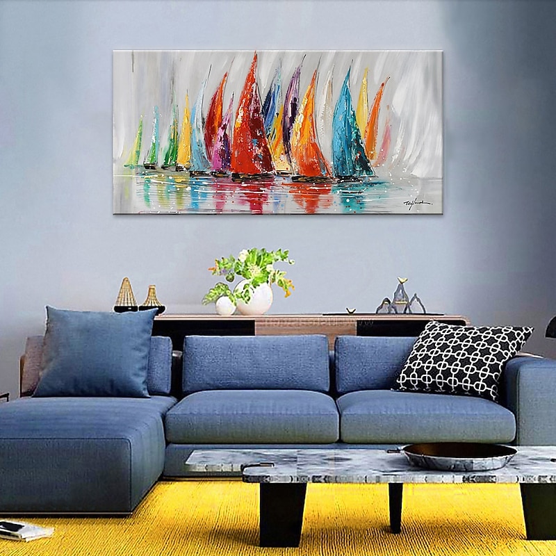 Oil Painting 100% Handmade Hand Painted Wall Art On Canvas Colorful Sailboat Abstract Modern Home Decoration Decor Rolled Canvas No Frame Unstretched3