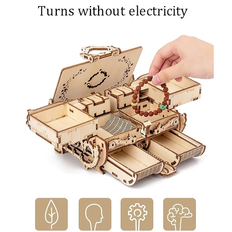 Women's Day Gifts 3D Wooden Puzzle Antique Jewel Box Music Box Kit DIY Home Decoration Laser-Cut Mechanical Model Mother's Day Stunning Gifts for Adults Mother's Day Gifts for MoM3