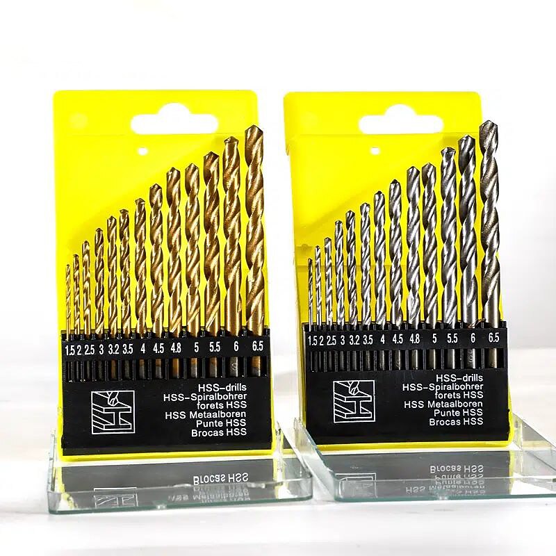 13pc 1.5-6.5mm Round Shank Twist Drill Bit Set Titanium Coated Hole Cutter High Speed Steel Gun Drill Bit Woodworking Metal Tool