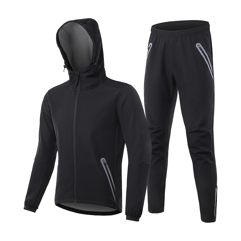 Arsuxeo Men's Cycling Jacket with Pants Long Sleeve Mountain Bike MTB Road Bike Cycling Winter Black Bike Windproof Warm Moisture Wicking Sports Solid Color Clothing Apparel / Advanced / Racing4