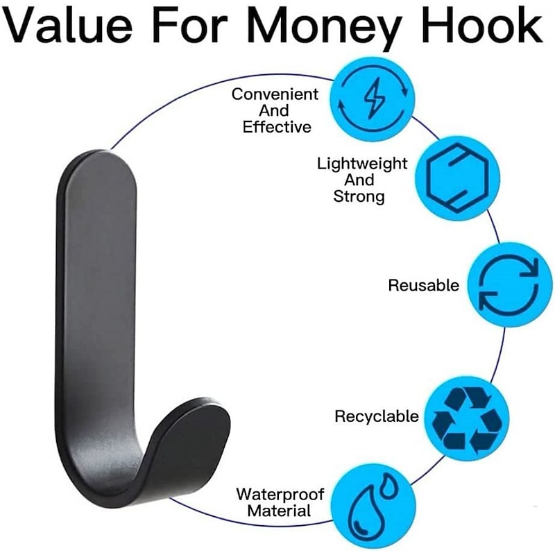 5pcs Self Adhesive Wall Hooks Stainless Steel Towel Hooks No Drilling Wardrobe Hook Self Adhesive Wall Hooks for Hanging Towels, Keys J-Shaped Hook2