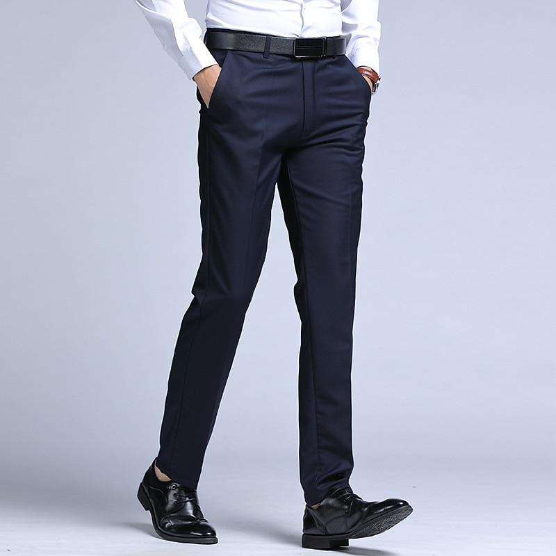 Men's Dress Pants Trousers Chinos Casual Pants Pocket Straight Leg Plain Comfort Office Business Casual Streetwear Stylish Black Black Straight Leg3