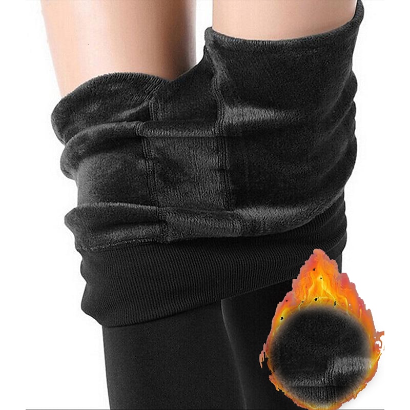 Women's Fleece Pants Tights Leggings Fashion Full Length Solid Colored Butt Lift Comfort Tummy Control Stretchy Casual Daily Black Grey2