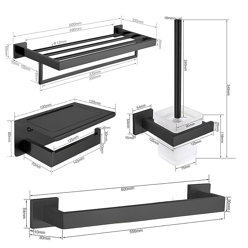 Bathroom Hardware Set 4 Pieces, SUS304 Stainless Steel Remodeled Wall Mounted Bathroom Accessories, Include 1 Towel Rack, 1 Towel Holder.1 Toilet Paper Holder,1 Toliet Brush Sets4