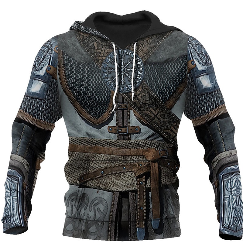 Men's Graphic Armor Viking Hoodie Hoodies Sweatshirt Sportswear Casual Long Sleeve Hooded Casual Daily Holiday 1 2 Lace up Spring &  Fall Designer