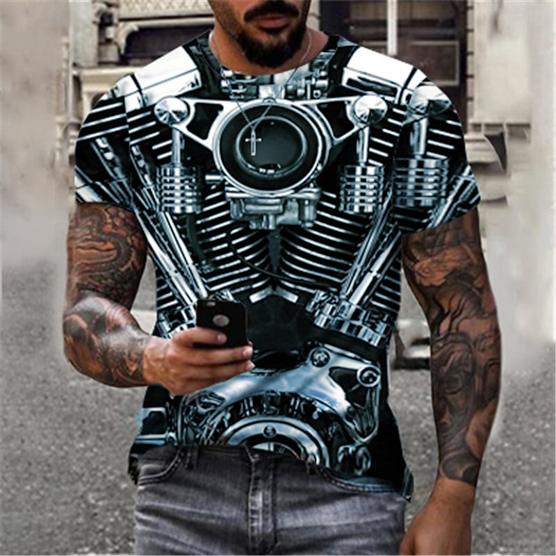 Men's Machine Motorcycle T Shirt Short Sleeve T shirt 3D Print Round Neck Shirt Sports Fashion Designer Outdoor Vacation Street Black Red Blue Summer Clothing Apparel S M L XL XXL XXXL 4XL4