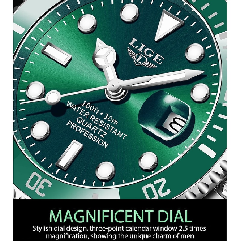 LIGE Brand Mens Watches Steel Strap Luxury Fashion Diver Watch Men 30ATM Waterproof Date Clock Sport Gents Classical Business Watches Mens Quartz Wristwatch4