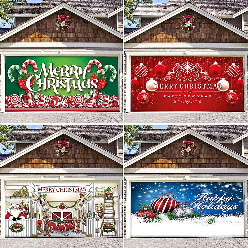 Christmas Background Cloth Outdoor Garage Door Tapestry Cloth Festive Party Decorations Comes With Hanging Cloth Large Size4