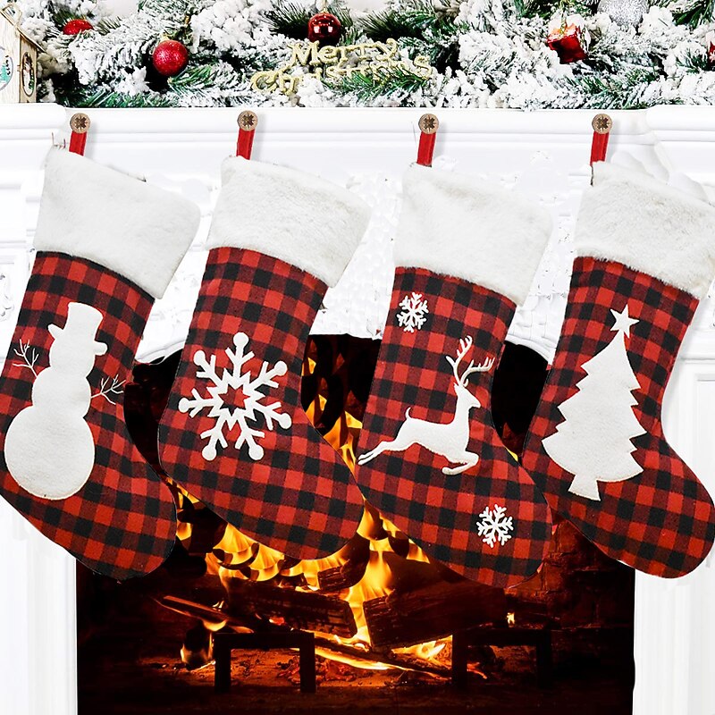 Christmas Decorative Articles Black Red Plaid Christmas Socks Children's Gift Bag Candy Bag Big Socks