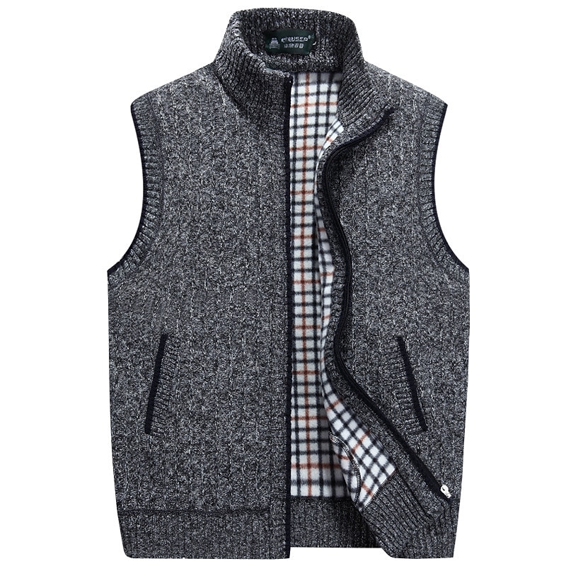 Men's Vest Daily Wear Going out Festival Business Basic Fall & Winter Pocket Polyester Warm Breathable Soft Comfortable Solid Colored Zipper Standing Collar Regular Fit Azure Burgundy Light Grey Dark3