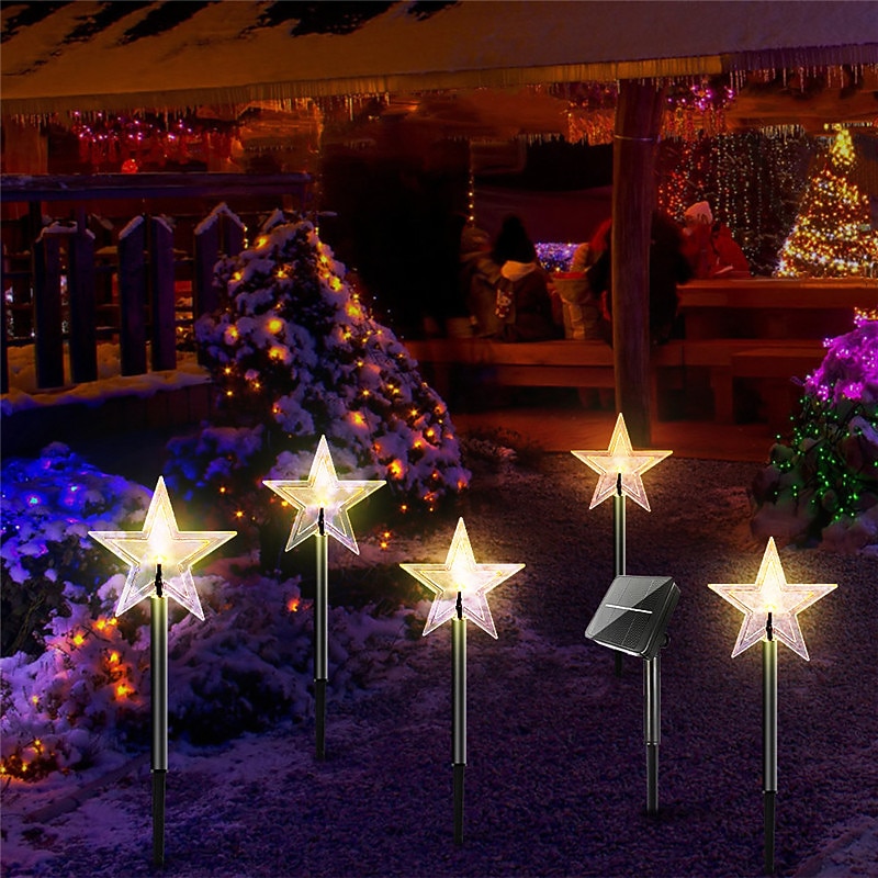 Christmas Snowflake Pathway Lights Outdoor Decorations Solar Landscape Lights Waterproof LED Star Christmas Snowflake Shape Courtyard Lamp for Holiday Home Party Xmas New Year Lawn Decor Warm White3