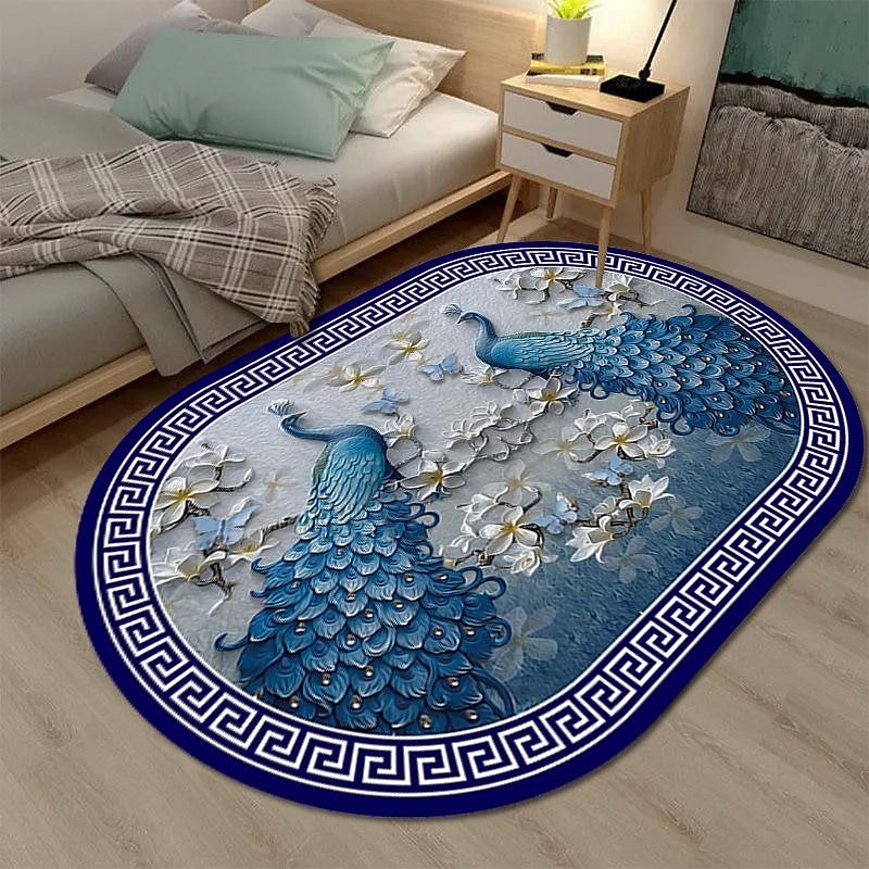 3D Oval Floor Mat Living Room Carpet Home Bedroom Cloakroom Living Room Floor Mat Machine Washable Carpet